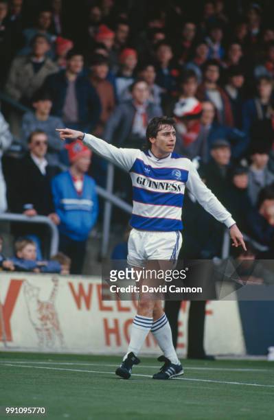 Irish footballer Michael Robinson on the field for Queen's Park Rangers in an English Football League match against Sunderland at Loftus Road,...