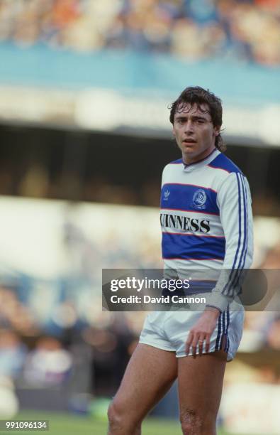 Irish footballer Michael Robinson on the field for Queen's Park Rangers in an English Football League match against Sunderland at Loftus Road,...