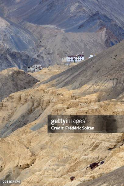 Magnificent landscape and scenic view in Ladakh. Lamayuru Monastery, another Buddhist gompa stands at the height of 3,800 meters, Jammu and Kashmir...