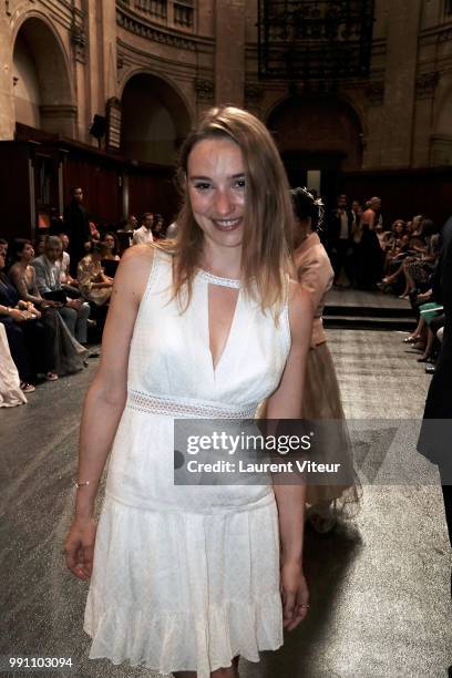 Actress Deborah Francois attends the Julien Fournie Haute Couture Fall Winter 2018/2019 show as part of Paris Fashion Week on July 3, 2018 in Paris,...