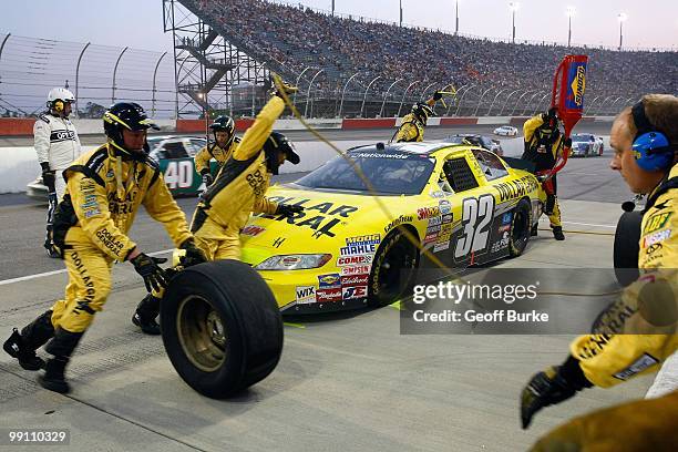Brian Vickers, driver of the Dollar General Toyota, pits during the NASCAR Nationwide series Royal Purple 200 presented by O'Reilly Auto Parts at...