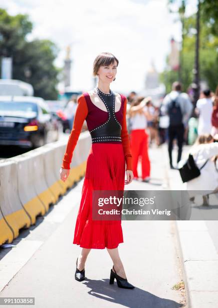 Anya Ziourova is seen outside Chanel on day three during Paris Fashion Week Haute Couture FW18 on July 2, 2018 in Paris, France.