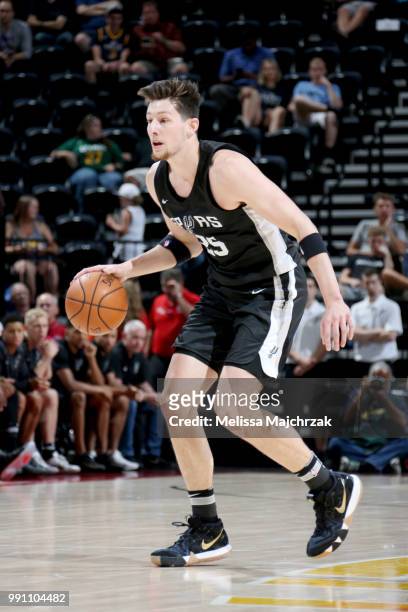 Drew Eubanks of the San Antonio Spurs handles the ball against the Atlanta Hawks during the 2018 Utah Summer League on July 3, 2018 at Vivint Smart...