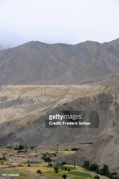 Magnificent landscape and scenic view in Ladakh. Lamayuru Monastery, another Buddhist gompa stands at the height of 3,800 meters, Jammu and Kashmir...