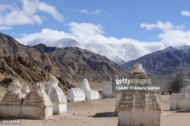 Magnificent landscape and scenic view in Ladakh. Stupas in the region of Shey in Ladakh, Jammu and Kashmir on July 12 India.