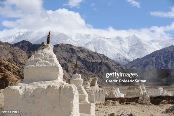 Magnificent landscape and scenic view in Ladakh. Stupas in the region of Shey in Ladakh, Jammu and Kashmir on July 12 India.