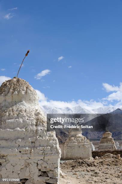 Magnificent landscape and scenic view in Ladakh. Stupas in the region of Shey in Ladakh, Jammu and Kashmir on July 12 India.