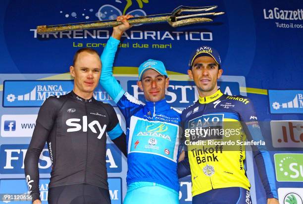 48Thtirreno Adriatico Stage 7Podium/ Christopher Froome / Vincenzo Nibali Leader Jersey/ Alberto Contador Velasco / Celebration Joie Vreugde/ San...