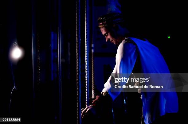 Dancer performs during a rehearsal for 'El lago de Los Cisnes' on July 3, 2018 in Madrid, Spain.