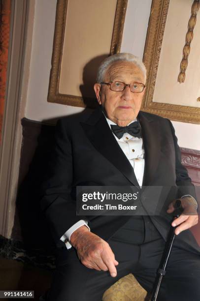 Portrait of German-born American statesman Henry Kissinger during an Anti-Defamation League dinner at the Waldorf-Astoria hotel, New York, New York,...