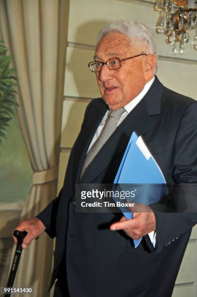 View of German-born American statesman Henry Kissinger during an American Friends of Tel Aviv University dinner at the Pierre Hotel, New York, New...