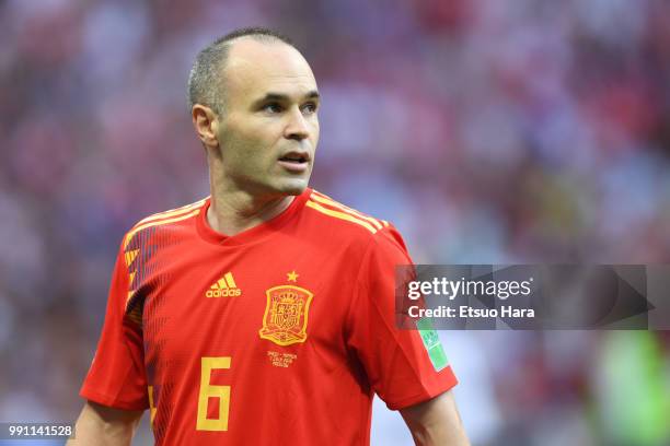 Andres Iniesta of Spain looks on during the 2018 FIFA World Cup Russia Round of 16 match between Spain and Russia at Luzhniki Stadium on July 1, 2018...