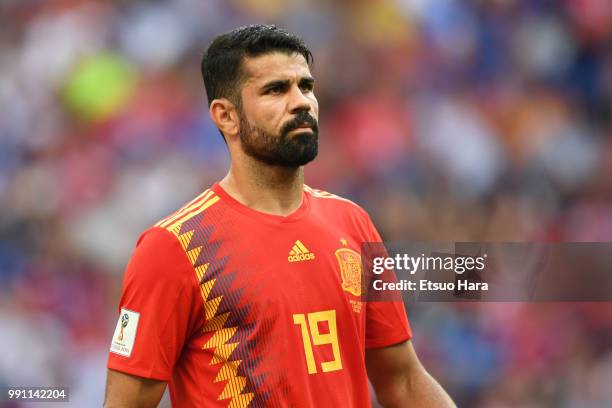 Diego Costa of Spain looks on during the 2018 FIFA World Cup Russia Round of 16 match between Spain and Russia at Luzhniki Stadium on July 1, 2018 in...