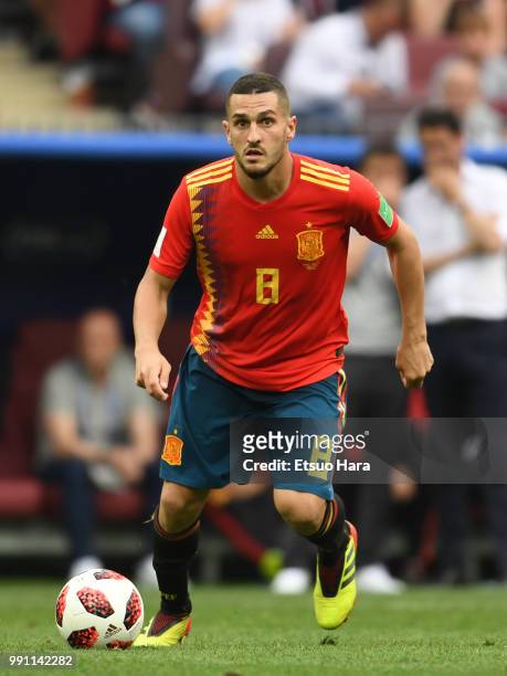 Koke of Spain in action during the 2018 FIFA World Cup Russia Round of 16 match between Spain and Russia at Luzhniki Stadium on July 1, 2018 in...