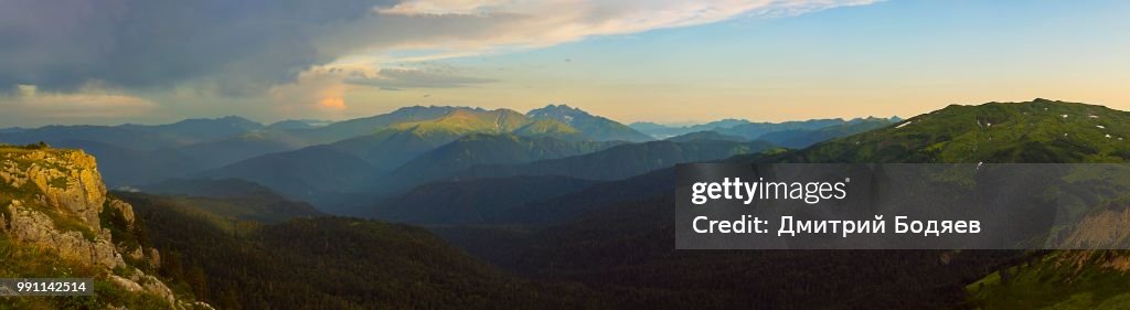 Mountain panorama in the sun