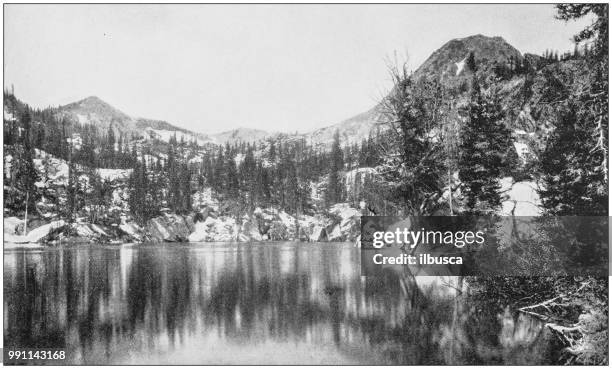 antique photograph of america's famous landscapes: twin lakes, cottonwood canyon, utah - twin lakes wisconsin stock illustrations