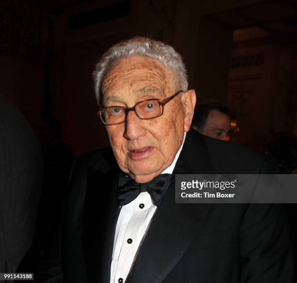 Portrait of German-born American statesman Henry Kissinger during an Appeal of Conscience Foundation awards dinner at the Waldorf-Astoria hotel, New...