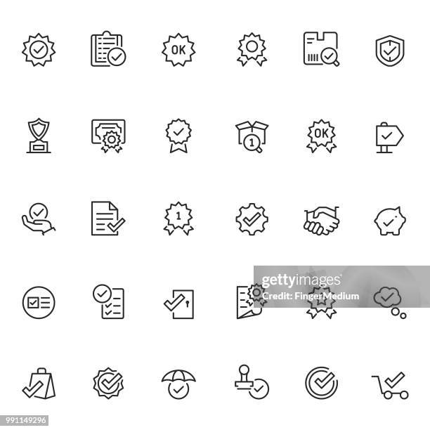 illustrations, cliparts, dessins animés et icônes de jeu d’icônes de contrôle de la qualité - sérieux