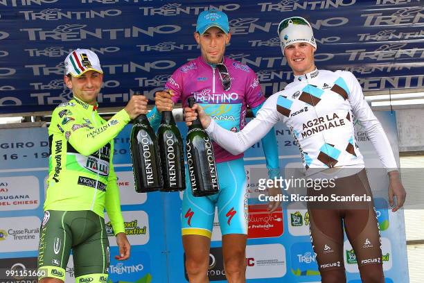 37Th Giro Del Trentino/ Stage 4Podium/ Mauro Santambrogio / Vicenzo Nibali / Maxime Bouet Celebration Joie Vreugde/ Arco - Sega Di Ala Tour Trentino/...