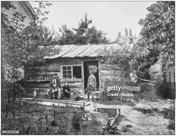 antique photograph of america's famous landscapes: oldest house in salt lake city, utah - family in the park stock illustrations