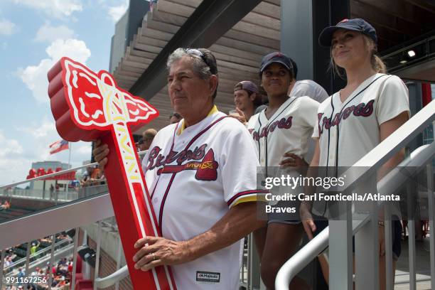 Leader of the Chop Marty Perez against the Baltimore Orioles at SunTrust Park on June 24, 2018 in Atlanta, Georgia. The Braves won 7-3.