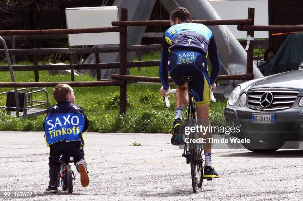 96Th Tour Of Italy 2013, Stage 15 Sutherland Rory + Kid Fils Zoon Son, Illustration Illustratie, Team Saxo Tinkoff Bank / Cesana Torinese - Col Du...