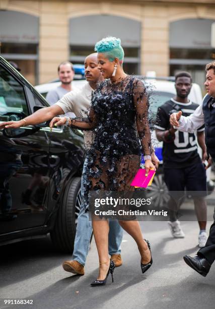 Kelis is seen outside Ralph&Russo on day two during Paris Fashion Week Haute Couture FW18 on July 2, 2018 in Paris, France.