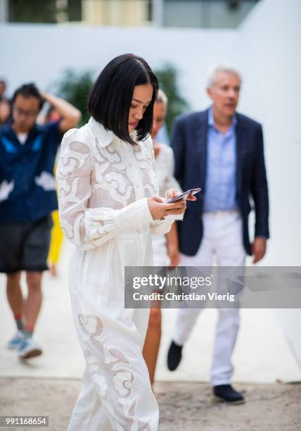 Tiffany Hsu is seen outside Giambattista Valli on day two during Paris Fashion Week Haute Couture FW18 on July 2, 2018 in Paris, France.