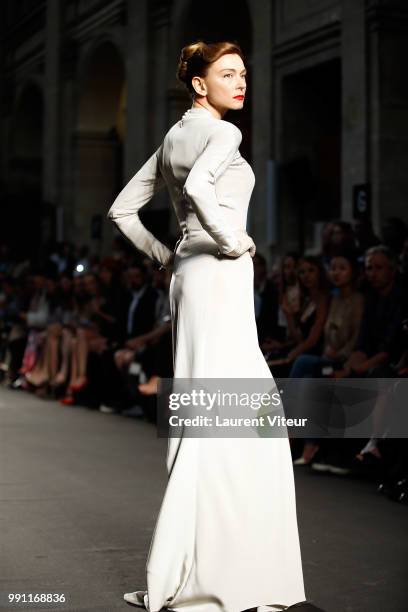 Model walks the runway during the Julien Fournie Haute Couture Fall Winter 2018/2019 show as part of Paris Fashion Week on July 3, 2018 in Paris,...