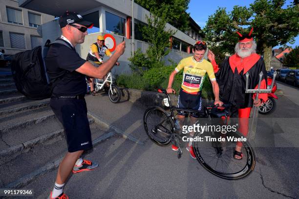 77Th Tour Of Swiss 2013, Stage 6 Frank Mathias Yellow Leader Jersey, Didi Senf Devil Diable Duivel, Sean Weide Press Officer Bmc Racing Team /...