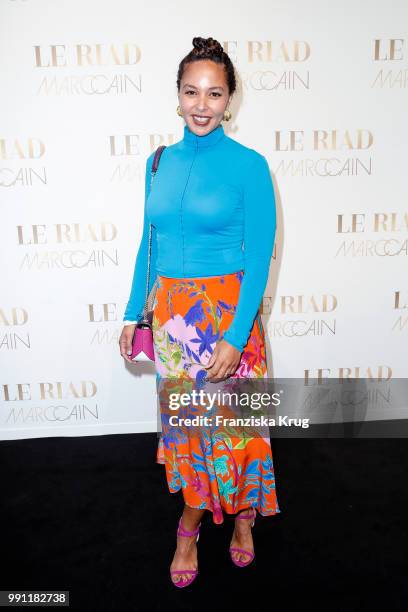 Joy Denalane attends the Marc Cain Fashion Show Spring/Summer 2019 at WECC on July 3, 2018 in Berlin, Germany.