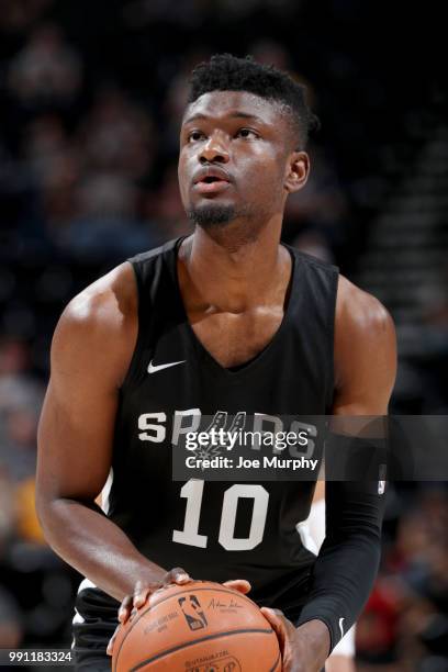 Chimezie Metu of the San Antonio Spurs shoots a free throw against the Atlanta Hawks during the 2018 Utah Summer League on July 3, 2018 at Vivint...