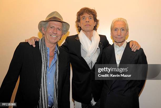 Exclusive* Keith Richards, Mick Jagger and Charlie Watts of the Rolling Stones attend the screening of "Stones in Exile" at The Museum of Modern Art...