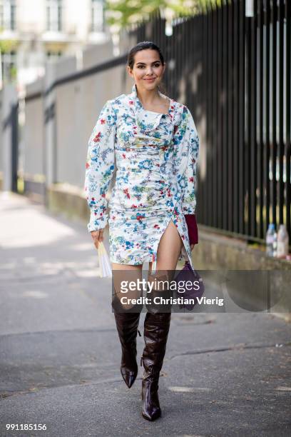 Doina Ciobanu is seen outside Ulyana Sergeenko on day three during Paris Fashion Week Haute Couture FW18 on July 2, 2018 in Paris, France.