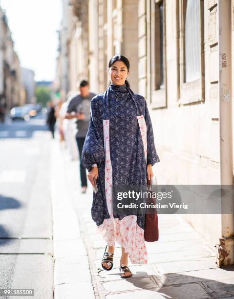 Caroline Issa is seen outside Giorgio Armani Prive on day three during Paris Fashion Week Haute Couture FW18 on July 2, 2018 in Paris, France.