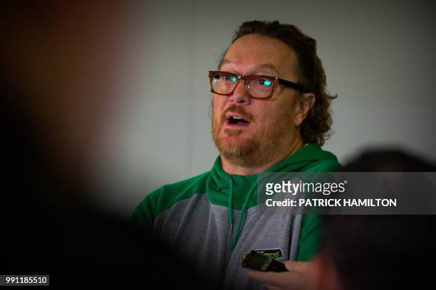 Australian basketball assistant coach Luc Longley attends a press conference at Brisbane airport on July 4 two days after their FIBA World Cup Asian...