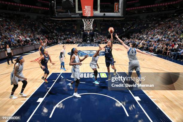 Candice Dupree of the Indiana Fever shoots the ball against the Minnesota Lynx on July 3, 2018 at Target Center in Minneapolis, Minnesota. NOTE TO...