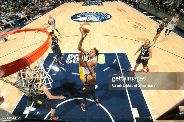 Rebekkah Brunson of the Minnesota Lynx shoots the ball against the Indiana Fever on July 3, 2018 at Target Center in Minneapolis, Minnesota. NOTE TO...