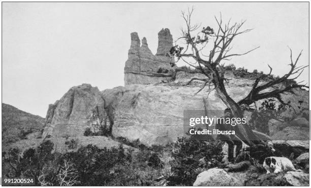 antique photograph of america's famous landscapes: navajo church, fort wingate - wingate park stock illustrations