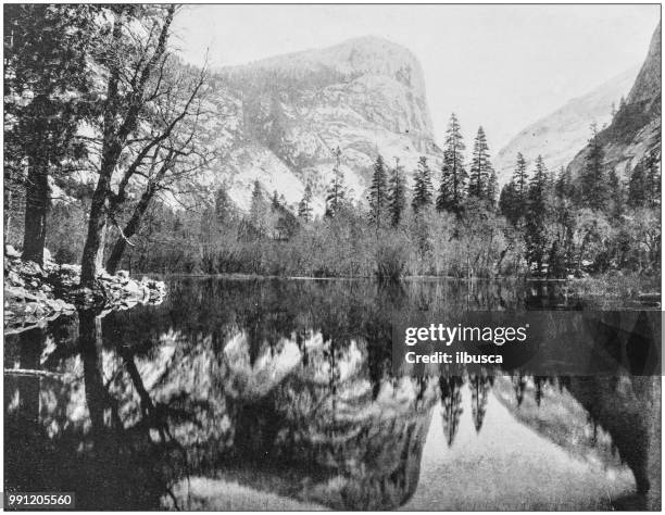 antique photograph of america's famous landscapes: mirror lake, el capitan, yosemite park, california - el capitan yosemite national park stock illustrations