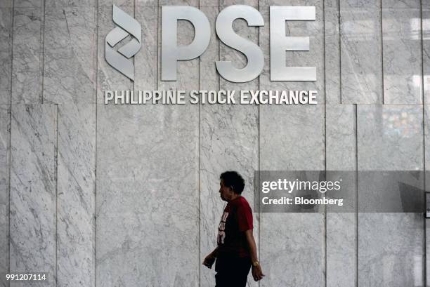 Signage for Philippine Stock Exchange Inc. Is displayed in the lobby of the bourse in Bonifacio Global City , Metro Manila, the Philippines, on...