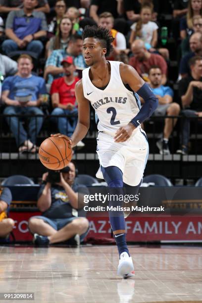 Kobi Simmons of the Memphis Grizzlies handles the ball during the game against the Utah Jazz on July 3, 2018 at vivint.SmartHome Arena in SALT LAKE...