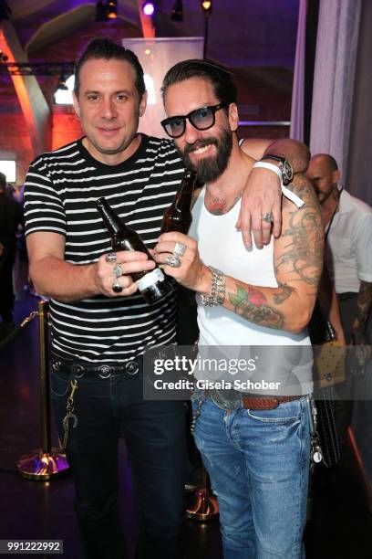 Sascha Vollmer and Alec Voelkel, Boss Hoss, during the Marc Cain Fashion Show Spring/Summer 2019 at WEEC, Westhafen, on July 3, 2018 in Berlin,...