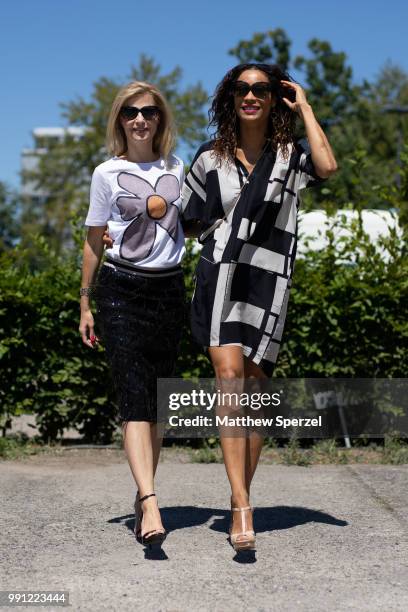 Tanja Buelter and Annabelle Mandeng are seen attending Maisonee Berlin during the Berlin Fashion Week July 2018 on July 3, 2018 in Berlin, Germany.