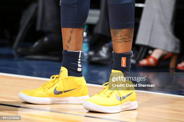 Sneakers of Cappie Pondexter of the Indiana Fever during game against the Minnesota Lynx on July 3, 2018 at Target Center in Minneapolis, Minnesota....