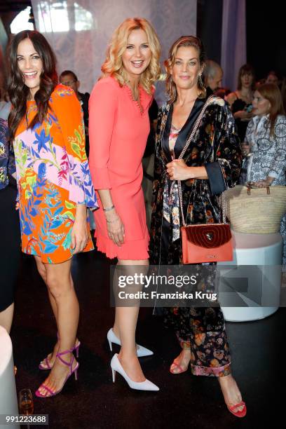 Bettina Zimmermann, Veronica Ferres and Marie Baeumer during the Marc Cain Fashion Show Spring/Summer 2019 at WECC on July 3, 2018 in Berlin, Germany.