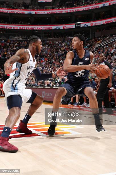 Malcolm Hill of the Utah Jazz handles the ball during the game against the Memphis Grizzlies on July 3, 2018 at Vivint Smart Home Arena in SALT LAKE...