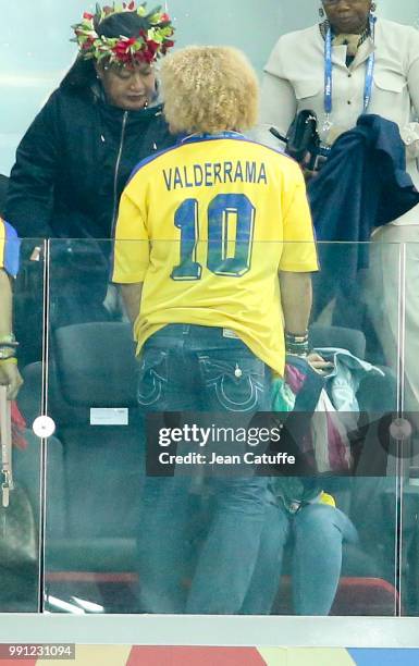 Colombia's football legend Carlos Valderrama attends the 2018 FIFA World Cup Russia Round of 16 match between Colombia and England at Spartak Stadium...