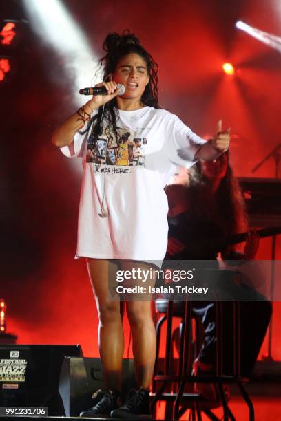 Jessie Reyez performs during the 2018 Montreal International Jazz Festival at TD Stage Place des Festivals on July 3, 2018 in Montreal, Canada.