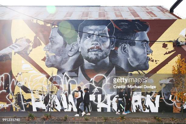 Hawthorn Hawks mural near Glenferrie Rd featuring Cyril Rioli is seen after Cyril Rioli announced his retirement from the game, at Waverley Park on...